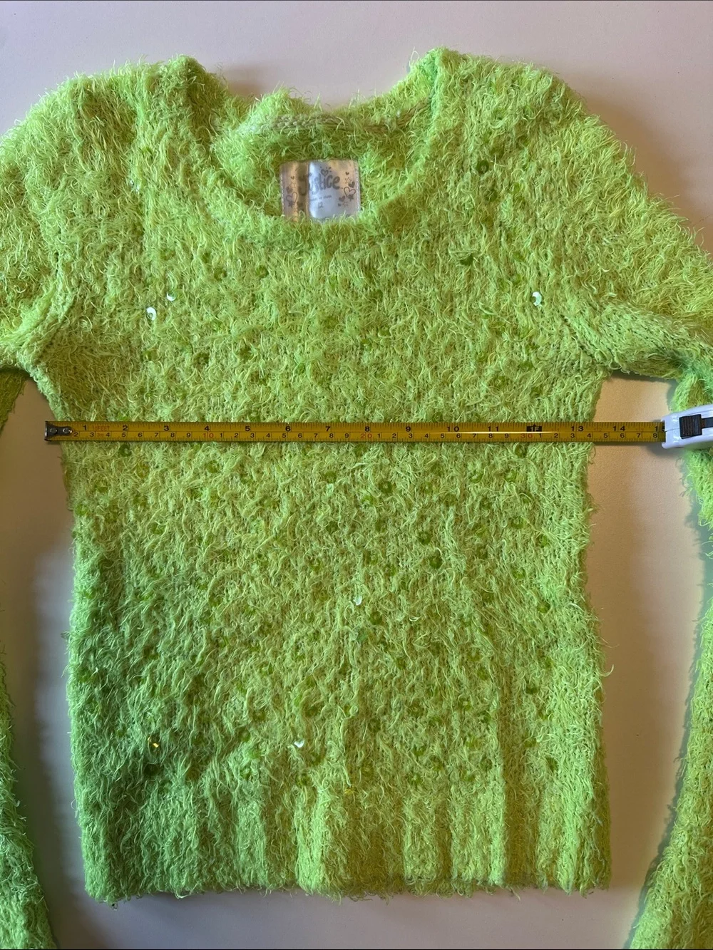 Justice Neon Green Fuzzy Crewneck Sweater